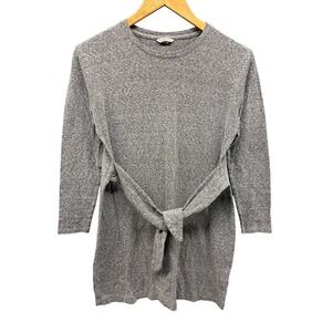 Club Monaco Women's XS Knit Tunic Dress Gray Long Sleeve Tie Waist Minimal